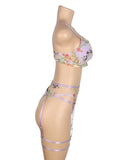 Sexy Egypt Mesh Embroidery Floral Lace Bra Set with Garter Leg Rings