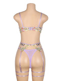 Sexy Egypt Mesh Embroidery Floral Lace Bra Set with Garter Leg Rings