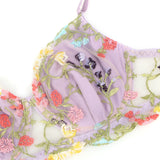 Sexy Egypt Mesh Embroidery Floral Lace Bra Set with Garter Leg Rings