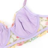Sexy Egypt Mesh Embroidery Floral Lace Bra Set with Garter Leg Rings