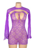 Purple Sexy Heart Shaped Long Sleeves One Piece Dress