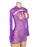 Purple Sexy Heart Shaped Long Sleeves One Piece Dress