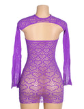 Purple Sexy Heart Shaped Long Sleeves One Piece Dress