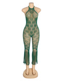 Green Sexy Egypt Jacquard Halter Neck Bodysuit