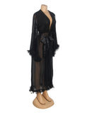 Sexy Mesh Ruffled Long Robe With Belt