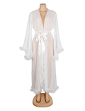 Sexy Mesh Ruffled Long Robe With Belt