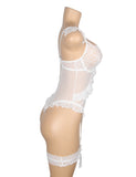 Sexy Egypt Jacquard Lace Mesh Crotchless Bodysuit With Garter