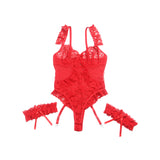 Sexy Egypt Jacquard Lace Mesh Crotchless Bodysuit With Garter