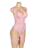 Sexy Egypt Jacquard Lace Mesh Crotchless Bodysuit With Garter