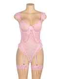 Sexy Egypt Jacquard Lace Mesh Crotchless Bodysuit With Garter