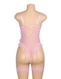 Sexy Egypt Jacquard Lace Mesh Crotchless Bodysuit With Garter