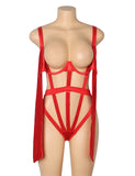 Red Sexy Egypt Hollow Out Bow Tie Bodysuit Lingerie