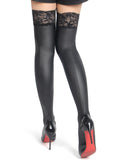 Black Sexy Matt PU Leather Lace Stockings