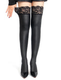 Sexy Matt PU Leather Striped Elastic Stockings
