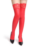 Black Sexy Matt PU Leather Lace Stockings