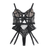Sexy Egypt Embroidery Lace Hollow Suspender Bodysuit