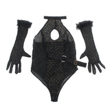 Sexy Egypt Flocked Mesh Halter Neck Crotchless Bodysuit