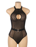 Sexy Egypt Flocked Mesh Halter Neck Crotchless Bodysuit