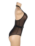 Sexy Egypt Flocked Mesh Halter Neck Crotchless Bodysuit