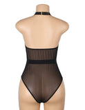 Sexy Egypt Flocked Mesh Halter Neck Crotchless Bodysuit