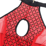 Sexy Egypt Flocked Mesh Halter Neck Crotchless Bodysuit