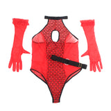 Sexy Egypt Flocked Mesh Halter Neck Crotchless Bodysuit