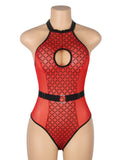 Sexy Egypt Flocked Mesh Halter Neck Crotchless Bodysuit