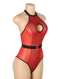 Sexy Egypt Flocked Mesh Halter Neck Crotchless Bodysuit