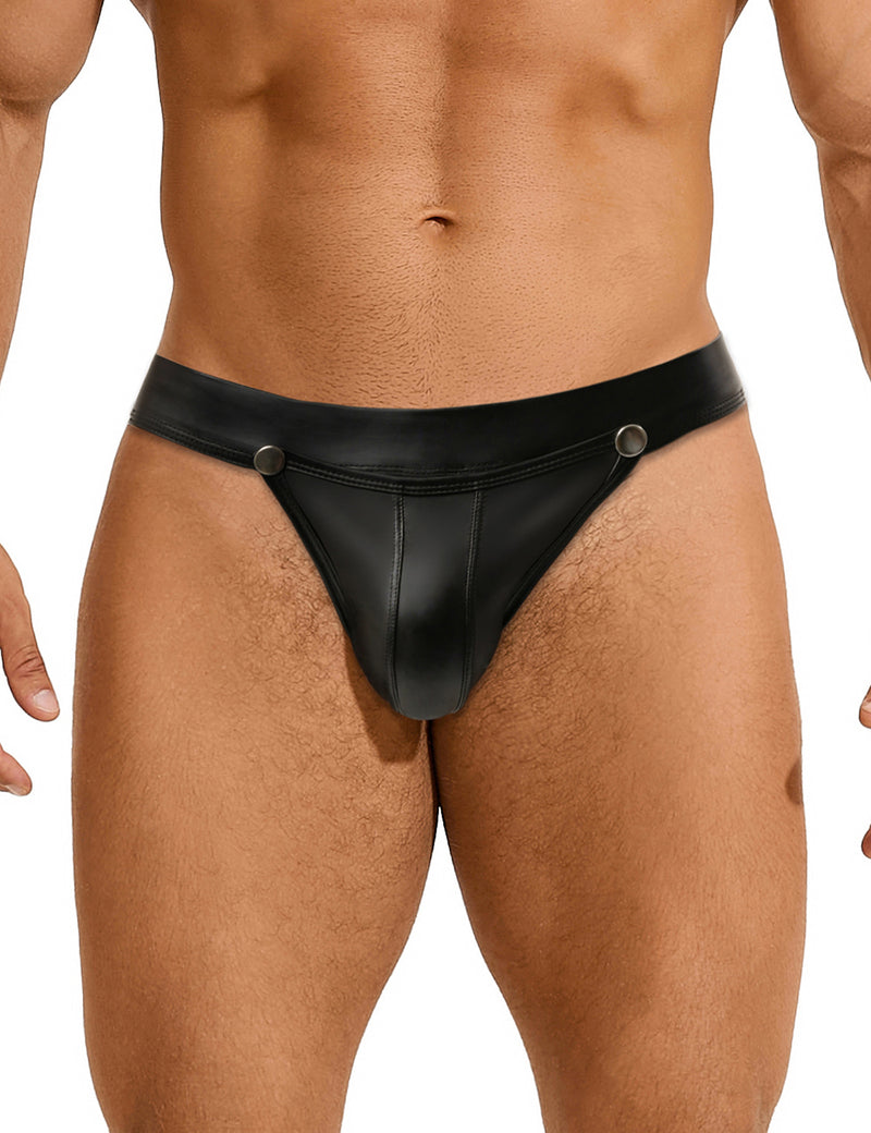 Black Sexy PU Leather Detachable Pouch Jockstrap