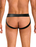 Black Sexy PU Leather Detachable Pouch Jockstrap