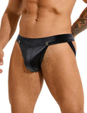 Black Sexy PU Leather Detachable Pouch Jockstrap