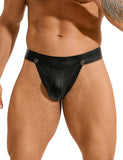 Black Sexy PU Leather Detachable Pouch Jockstrap