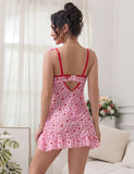 Heart Printed Mesh Ruffled Sexy Egypt Nightdress