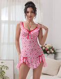 Heart Printed Mesh Ruffled Sexy Egypt Nightdress