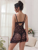Heart Printed Mesh Ruffled Sexy Egypt Nightdress