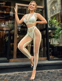 White sexy luminous sleeveless two pieces bodystocking egypt