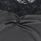 Black Long Sleeves PU Leather Lace Sexy Nightdress