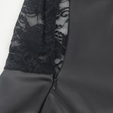 Black Long Sleeves PU Leather Lace Sexy Nightdress
