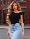 Black Sexy Egypt Bow Tie Sleeveless Off-shoulder Open Crotch Bodysuit