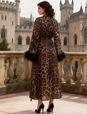 Sexy Leopard Print Chiffon Feather Long Robe Egypt With Belt