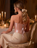 12 Pieces Plastic Bones Nude Sexy PU Leather Strapless Zippered Corset