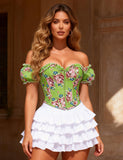 8 Pieces Plastic Bones Sexy Egypt Puff Sleeves Printed Palace Style Corset