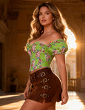 8 Pieces Plastic Bones Sexy Egypt Puff Sleeves Printed Palace Style Corset