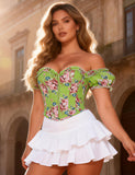 8 Pieces Plastic Bones Sexy Egypt Puff Sleeves Printed Palace Style Corset