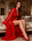 Sexy Egypt Mesh Ruffled Long Robe With Belt