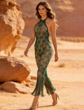 Green Sexy Egypt Jacquard Halter Neck Bodysuit