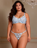 Plus Size Egypt Floral Applique Embroidery Mesh Underwire underwear set