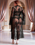 Red Sexy Egypt Lace Satin Mesh Long Nightgown With Belt