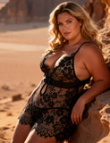 Plus Size Black Eyelash Lace Sexy Babydoll