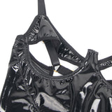 Black Sexy PU Leather Egypt Mesh Hollow Out Open Crotch Bodysuit